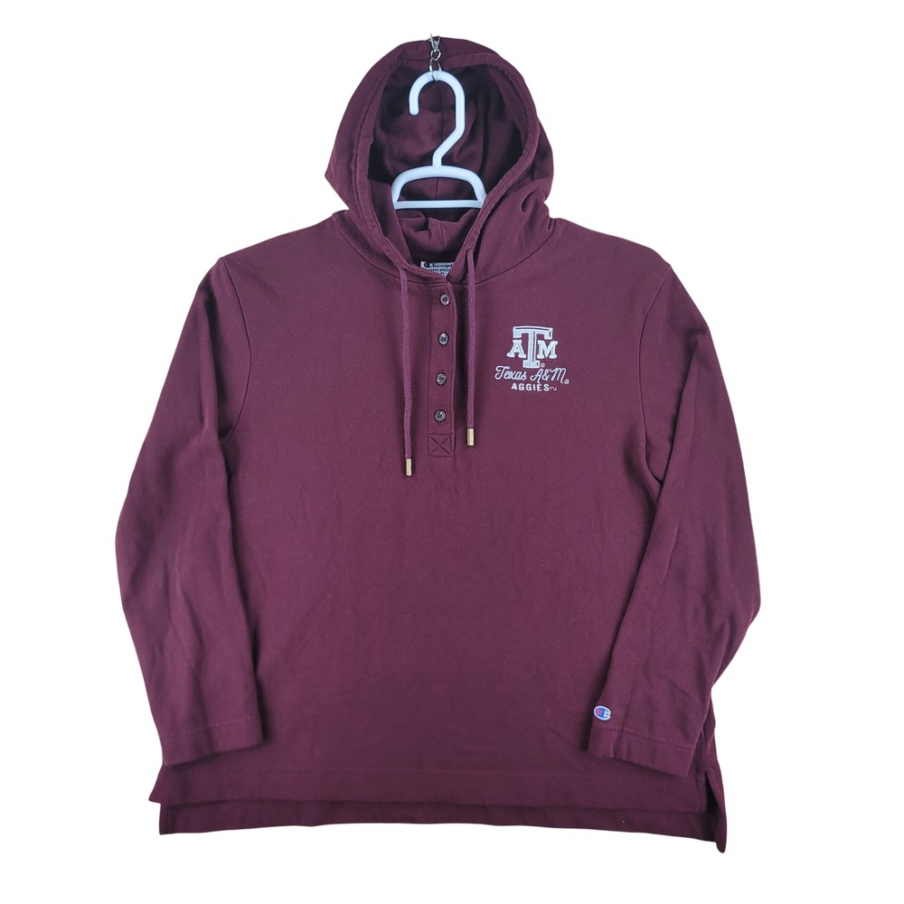 Texas A&M Aggies Henley Champion Hoodie Mens XL Maroon Long Sleeve Pullover